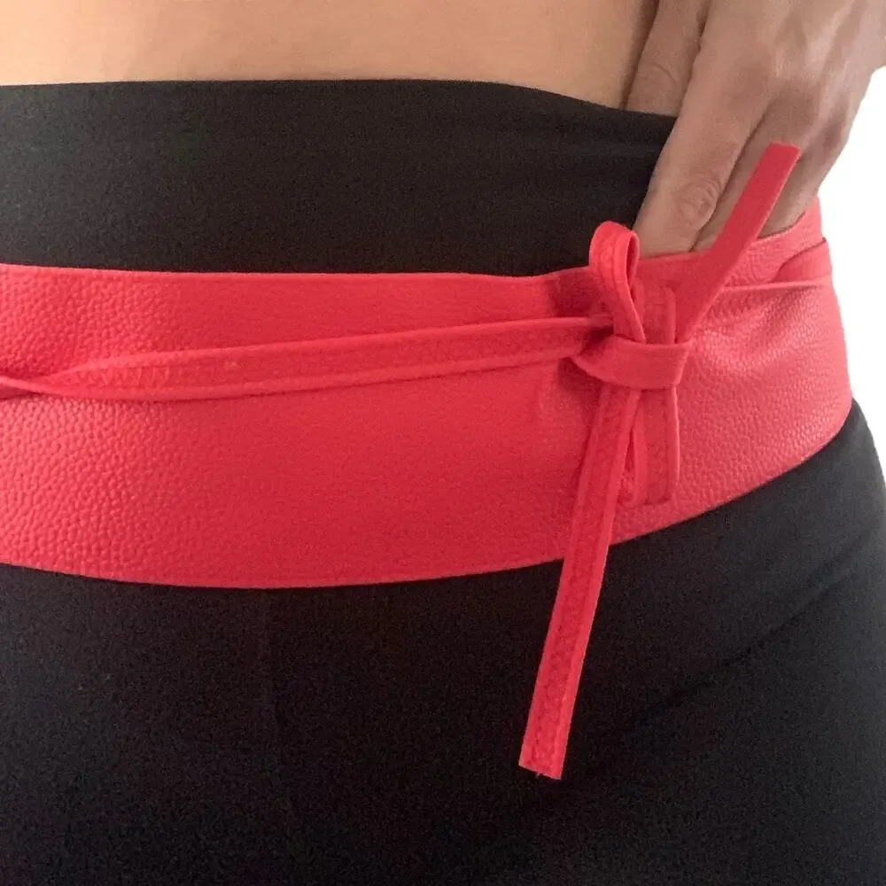 Belt Wrap Around Waist Red Boho Gypsy Cinched Faux Leather Tie Bow Vegan Leather